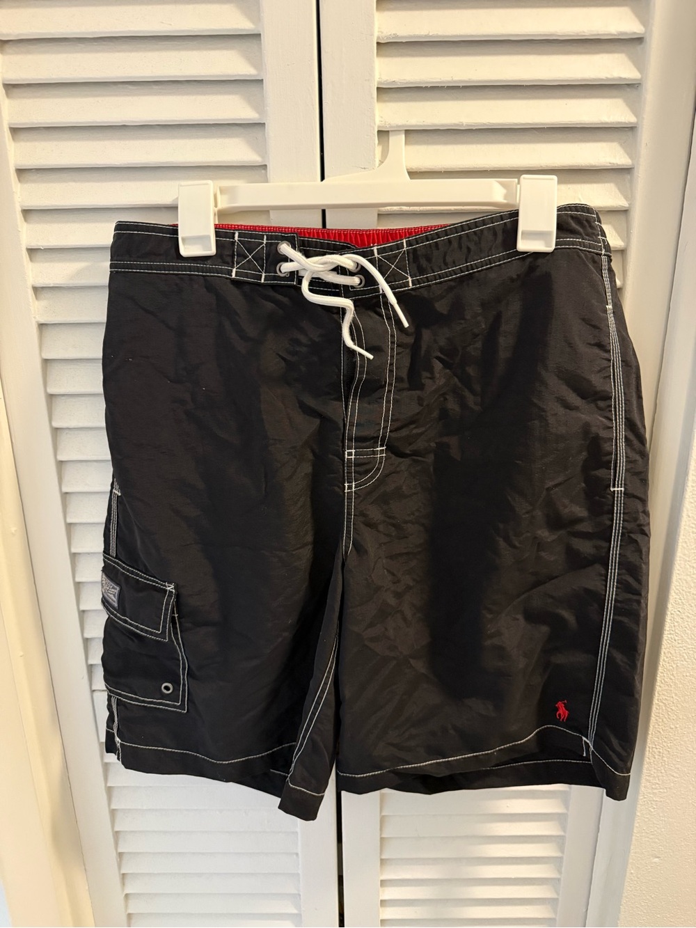 Polo by Ralph Lauren Black Swim Board Shorts with Red Logo Accent